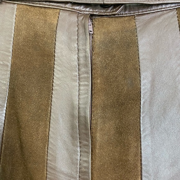 VINTAGE LEATHER SUEDE STRIPED ALINE SKIRT WITH MATCHING LEATHER TIE, ZIGZAG HEM - Picture 11 of 14